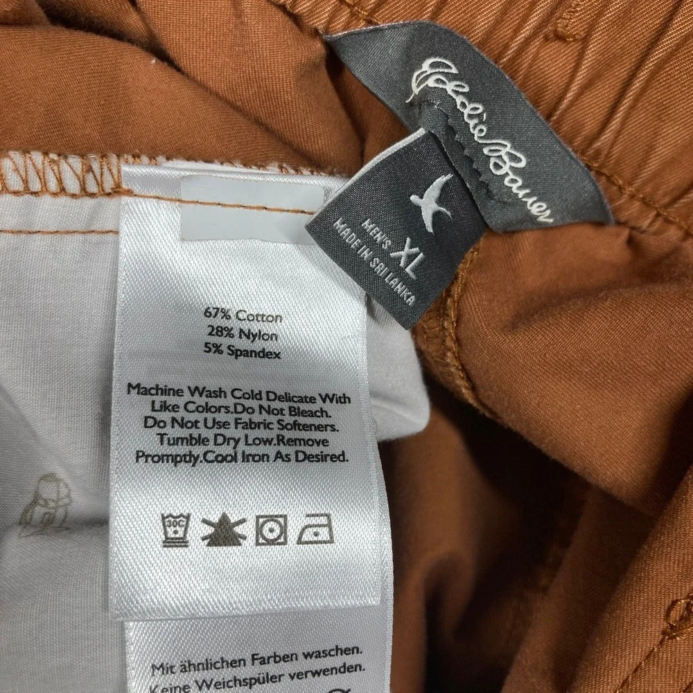 Eddie Bauer Chino Shorts Men XL Rust Orange Drawstring Elastic‎ Waist Stretch